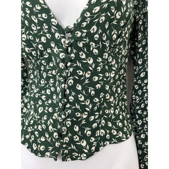 Reformation Nell Floral V Neck Button Up Top Blouse Size XS Peasant Prairie - Picture 5 of 7
